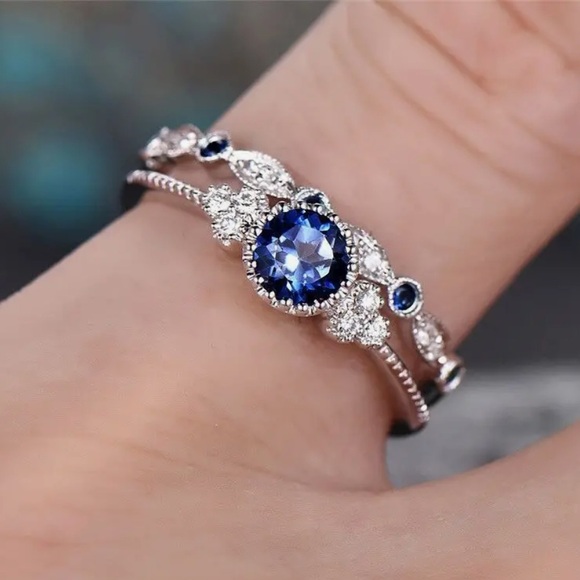 Blue Zirconia Stacking Ring Set - Picture 2 of 2